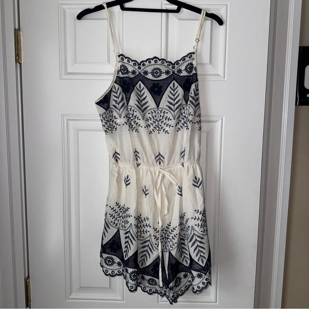 White and Navy Lace Romper